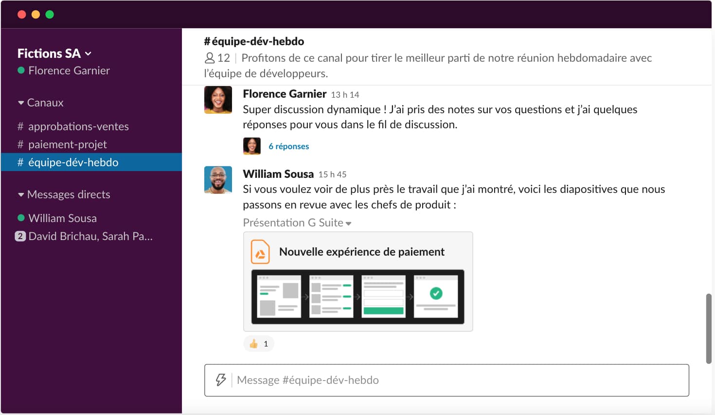 L'interface utilisateur Slack