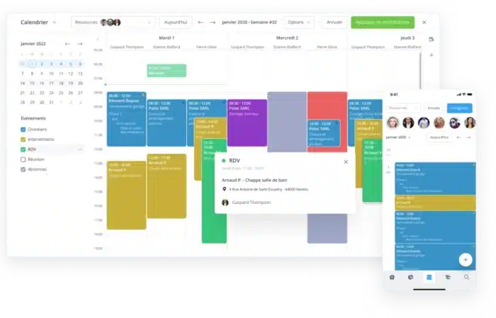 Hero plateforme capture d'écran gestion projet BTP Facture Devis Tâches To-do Rendez-vous Calendrier